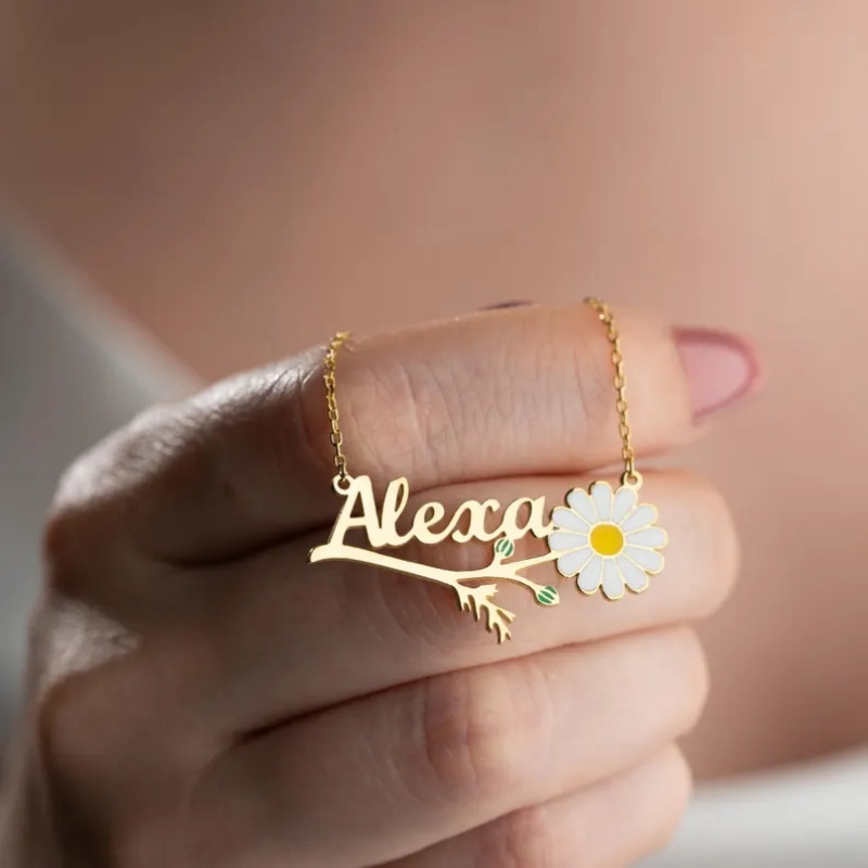 Birth Flower Necklace - Kalung Nama Daisy Enamel Warna-warni yang