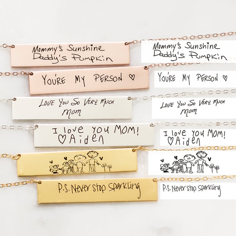 Handwriting Necklace Bar - Kustom Pribadi Sebenarnya Tulisan Tangan Nama