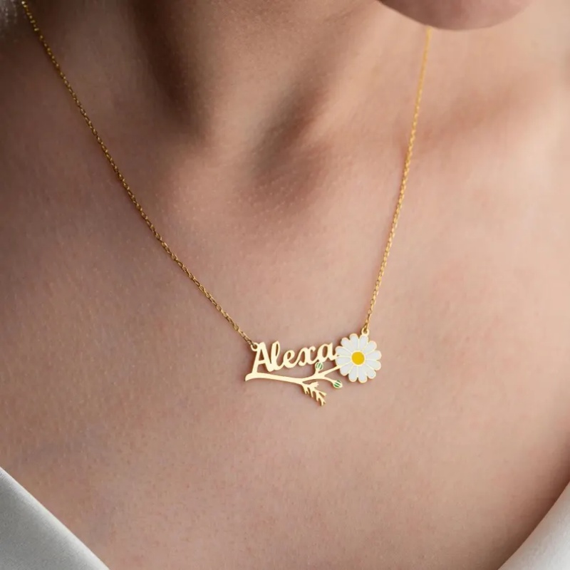 Kalung Nama Daisy Enamel Warna - Birth Flower Necklace ulasan dan harga
