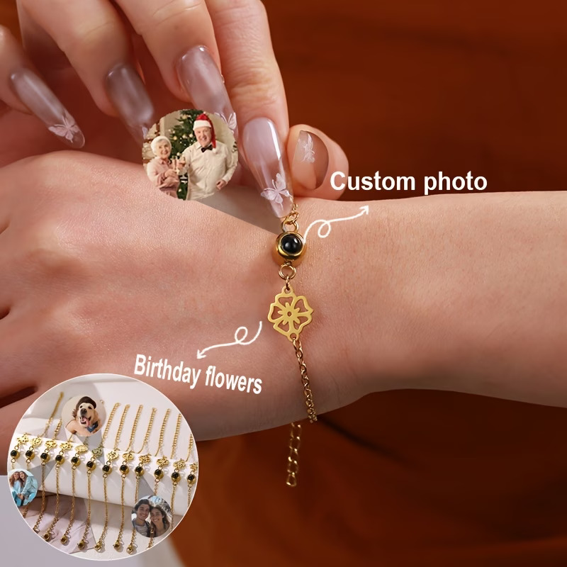 Gelang Foto Custom Rantai Baja - Birth Flower Necklace ulasan dan harga