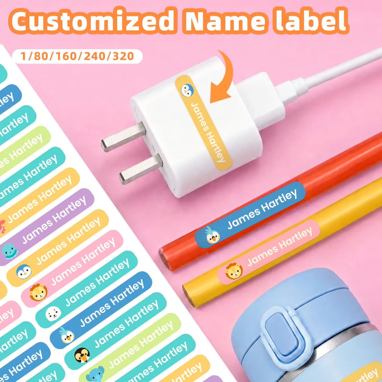 1-320PCS Stiker Nama Kartun Ku - Personalized Name Box ulasan dan harga