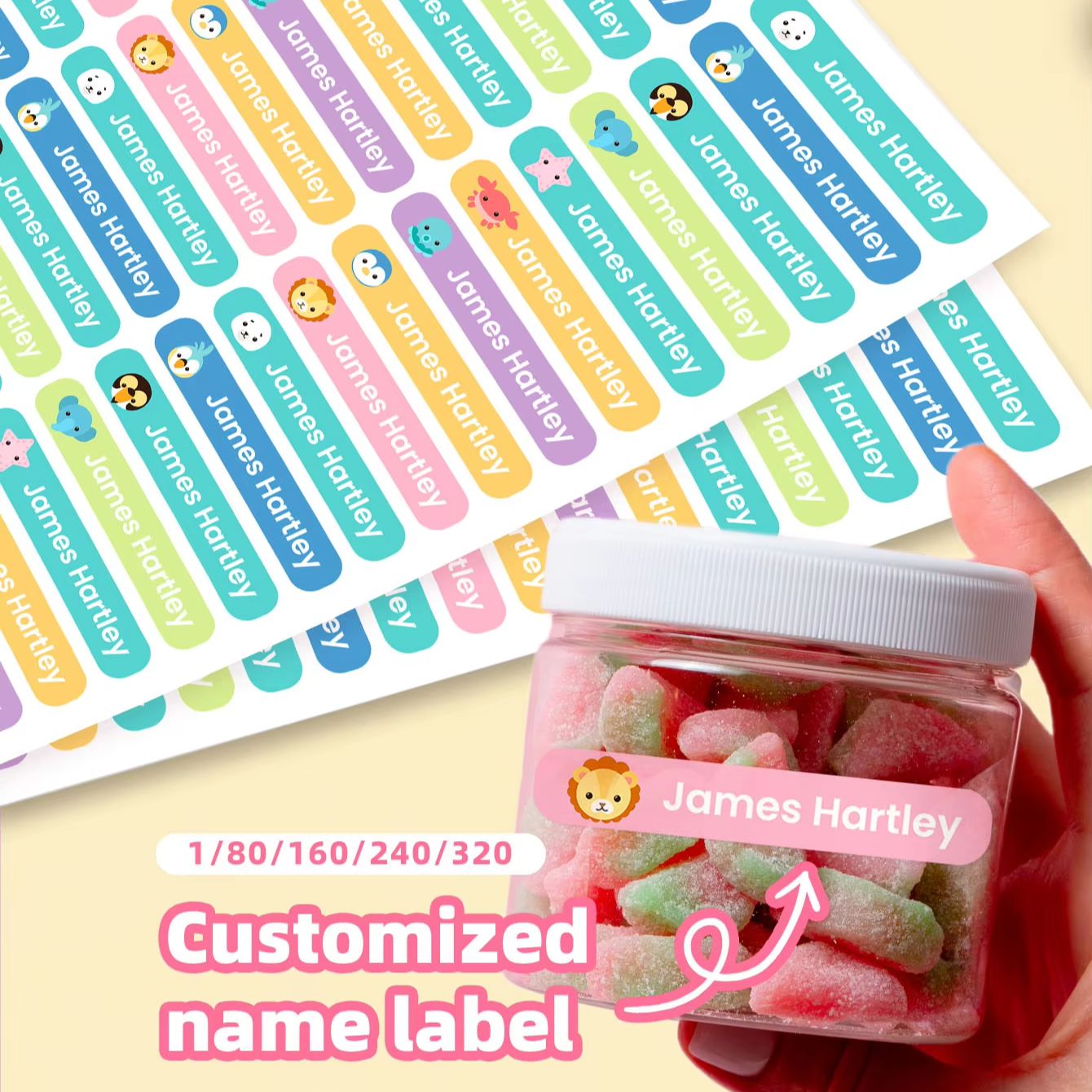1-320PCS Stiker Nama Kartun Ku - Personalized Name Box ulasan dan harga