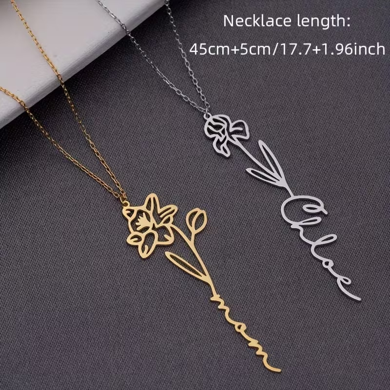 Kalung Nama Kustom yang Dipers - Birth Flower Necklace ulasan dan harga